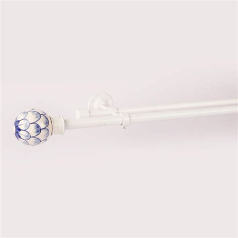 Buy The Decor Mart Extendable Double Curtain Rod Blue Pottery Finial ...