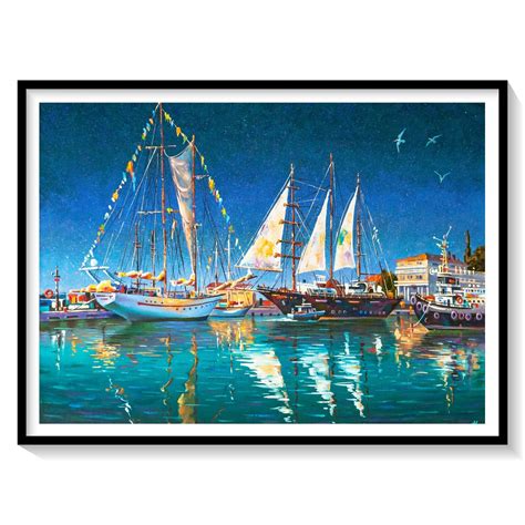 Buy Boat Painting Big yachts by Nikolay Sivenkov Landscape Art ...