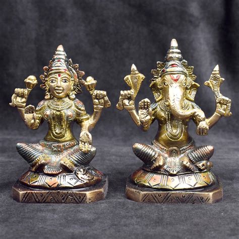 Buy 5.1 Inch Antique Finish Lakshmi Ganesh Idol in Brass in India at ...
