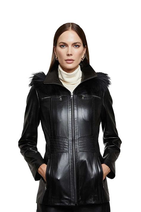 Women's Black Leather Jacket With Hood at Amber Owen blog