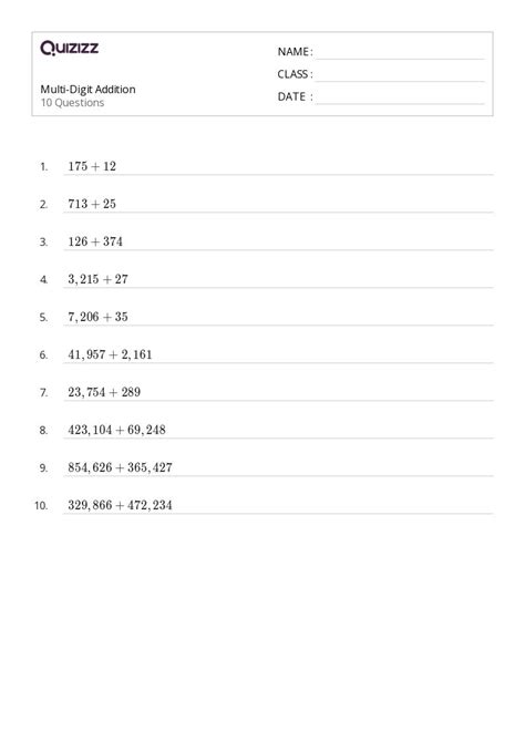 50+ Multi-Digit Addition worksheets for 5th Class on Quizizz | Free ...