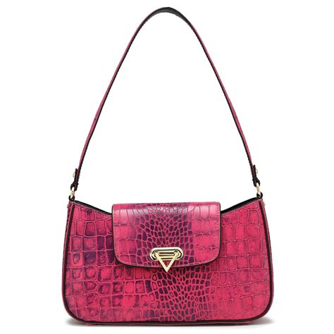 Small Croco Leather Baguette - Majenta – Da Milano