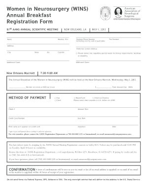 Fillable Online aans Women in Neurosurgery (WINS) Annual Breakfast ...