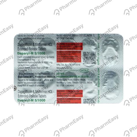 Daparyl M 5/1000mg Strip Of 10 Tablets: Uses, Side Effects, Price ...