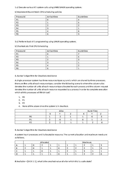 Operating System question set - 1 a) Execute various I/O system calls ...