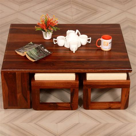 royal finish Dehran with 4 Stool with Cushions in Simpla Design Coffee ...