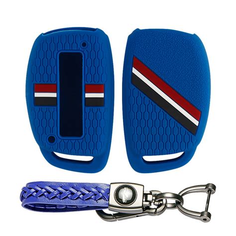Keyzone striped key cover & keychain for Exter, Venue, Elantra, Tucson