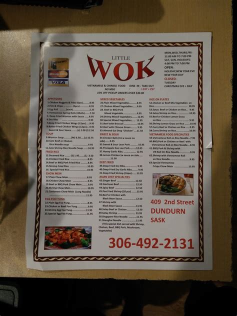 Menu at Little Wok restaurant, Dundurn