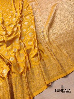 Shop Mustard Yellow Soft Mashru Silk Unique Jaal Weaved Banarasi Saree ...
