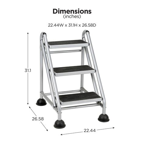 Cosco 3-Step Commercial Rolling Steel Step Ladder, 300lb. Capacity ...