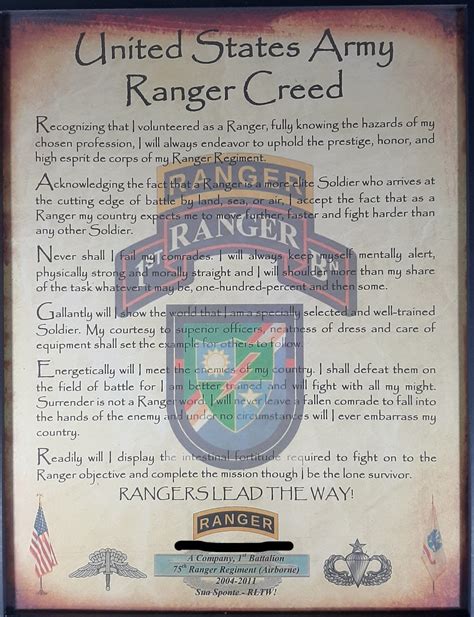 BEST Army Ranger Creed Aged Parchment All Battalions Available | Etsy