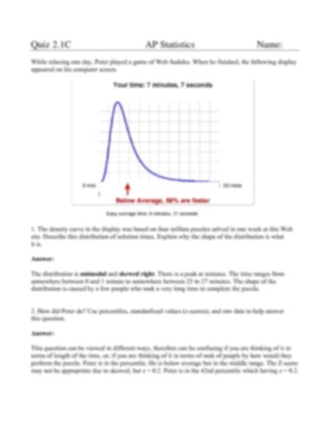 SOLUTION: Ap Statistics Quiz 2.1b C - Studypool