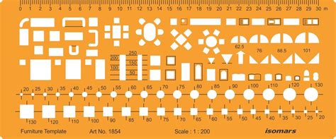 Isomars 1:200 Scale Architectural Drawing Template Stencil- Furniture