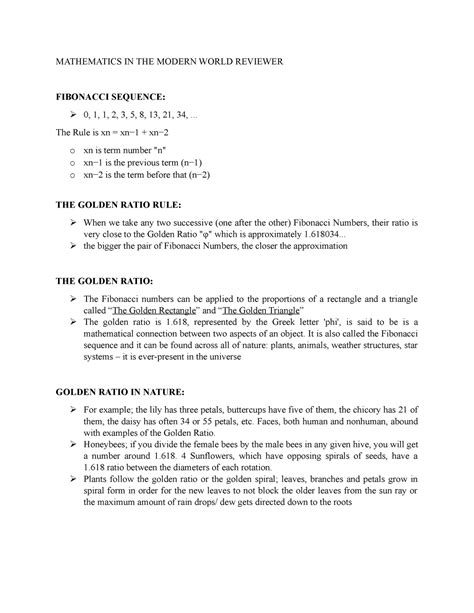 Mathematics-IN-THE- Modern- World- Reviewer - MATHEMATICS IN THE MODERN WORLD REVIEWER FIBONACCI ...