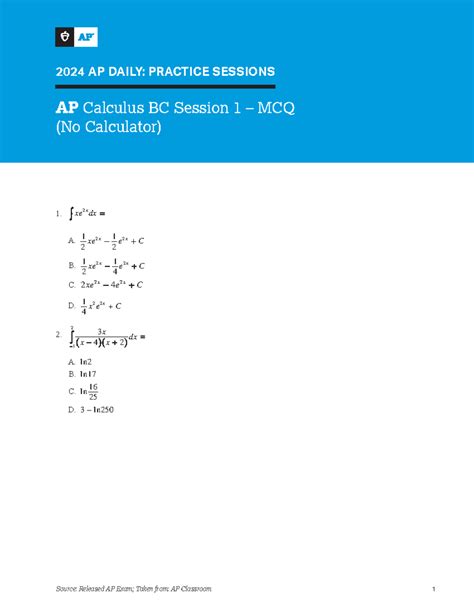 AP Calculus BC Practice: MCQs Without Calculator for 2024 Exam - Studocu