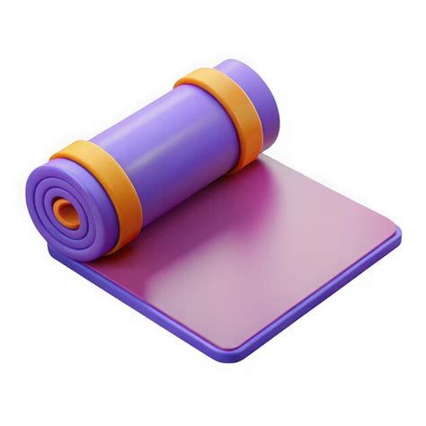 Purple yoga mat with orange straps partially unrolled on a flat surface ...