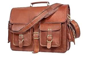 CRAFAT Classic Leather Messenger Satchel Laptop Bag - Brown, 15 Inches ...