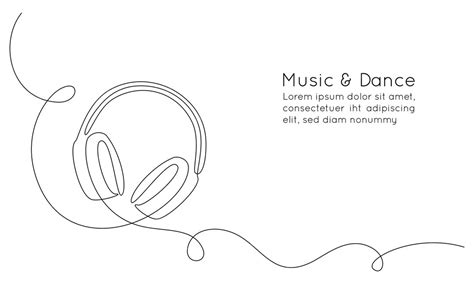 One continuous line drawing of headphone speaker music and earphones ...