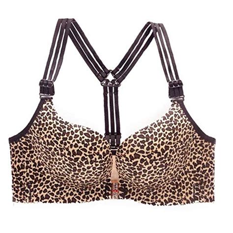 Buy Bra Leopard-Print Bra Y Shoulder Strap Front Button Underwear Fat ...