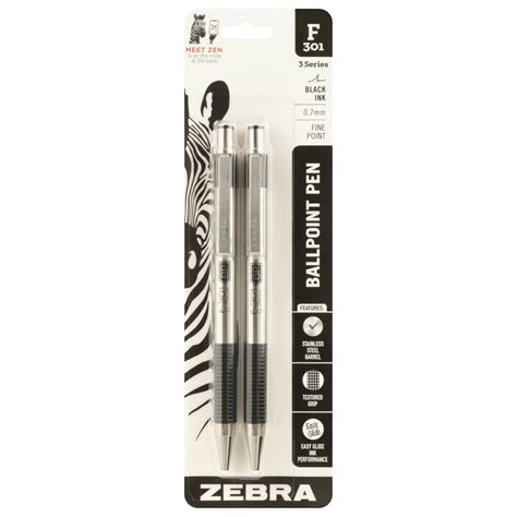 Zebra Pen F-301 Ballpoint Stainless Steel Retractable Pen, Fine Point ...