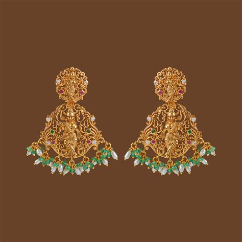 Latest 22k Gold Emerald Krishna Themed Earrings – Krishna Jewellers