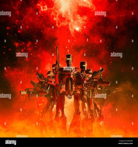 In der Hitze des Gefechts-/3D-Darstellung der science fiction Szene mit ...