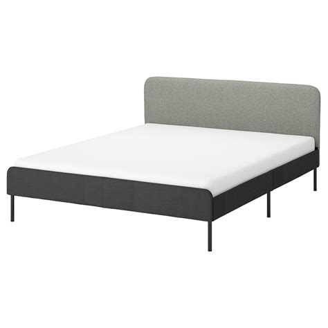 SLATTUM upholstered bed frame, Vissle dark grey/incl slipcover for ...