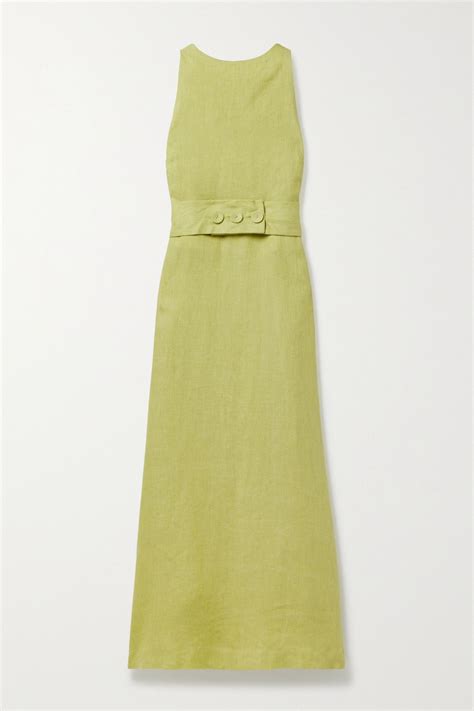Vert feuillage Robe longue en lin à ceinture Ava | BONDI BORN | NET-A ...