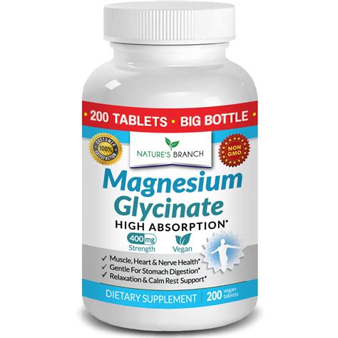 High Absorption Magnesium Glycinate 400mg - 200 Tablets for Sleep, Leg Cramps, Heart Health ...