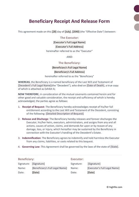 Beneficiary Receipt and Release Form - Google Docs | Word | PDF - Highfile