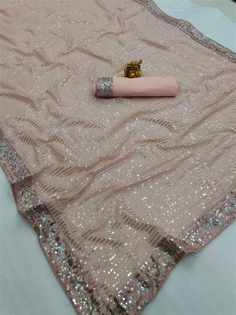 Attractive Peach Color Georgette Saree For Women Sequence Saree – urban ...
