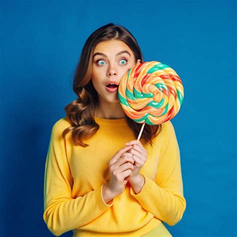 A woman is holding a large candy in her hand | Premium AI-generated image