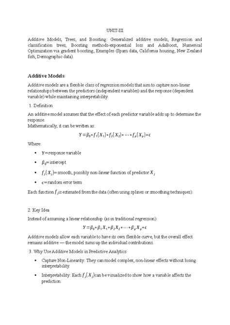 UNIT-III: Additive Models, Trees, and Boosting in Predictive Analytics ...