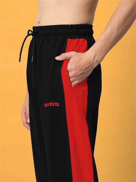 FLURRY CONTRAST JOGGERS BLACK RED | Buy Online at Wearduds India