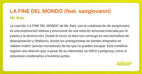 Significado de la canción LA FINE DEL MONDO (feat. sangiovanni) (Mr ...