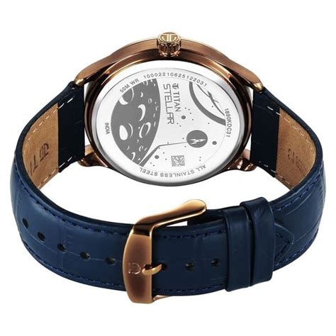 Titan Stellar Analog with Earth Disc and Blue Dial Blue Leather Strap ...