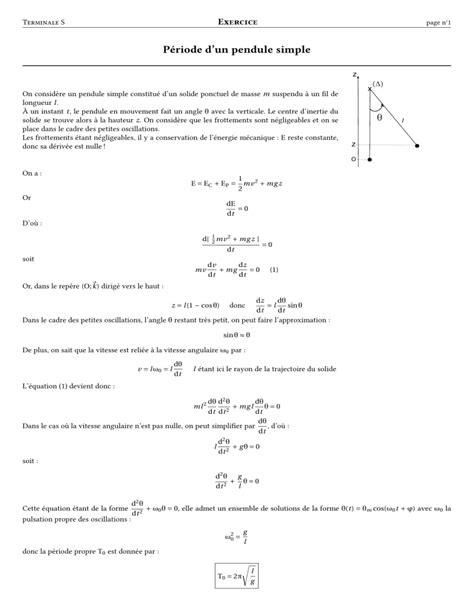 Image result for Periode Pendule Simple