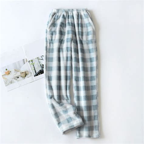 Dwelliawo Sky Blue Plaid Pajama Pants Women Plaid Comfy Flannel Pj ...