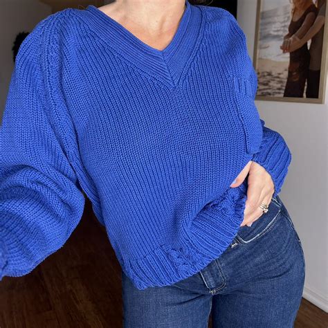 The perfect royal blue cotton knit sweater. The... - Depop