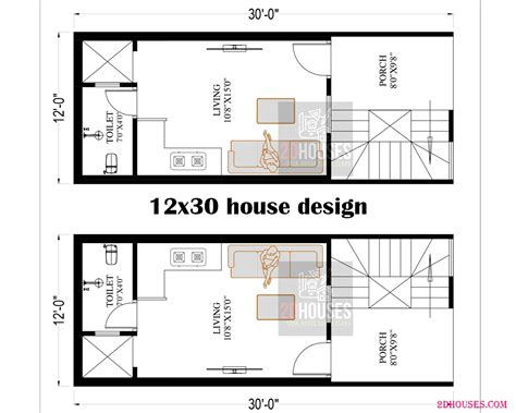 12x30 Affordable Modern 1bhk House Plan - 2DHouses - Free House Plans ...