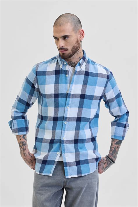 Buy Men's Blue Checks Twill Shirt Online | Snitch – SNITCH