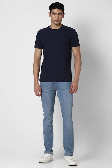 Van Heusen Denim Labs Printed T-Shirts, Men Navy Textured Crew Neck T ...