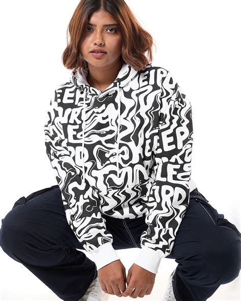 Buy Women's Black & White All Over Printed Oversized Plus Size Hoodies ...
