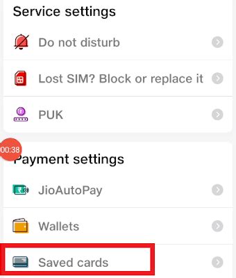How to remove saved card from My Jio app?