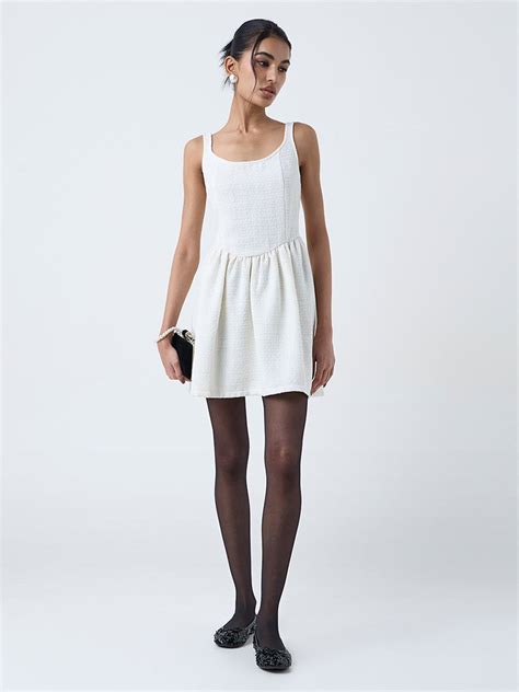 Buy Nuon White Textured A-Line Dress from Westside