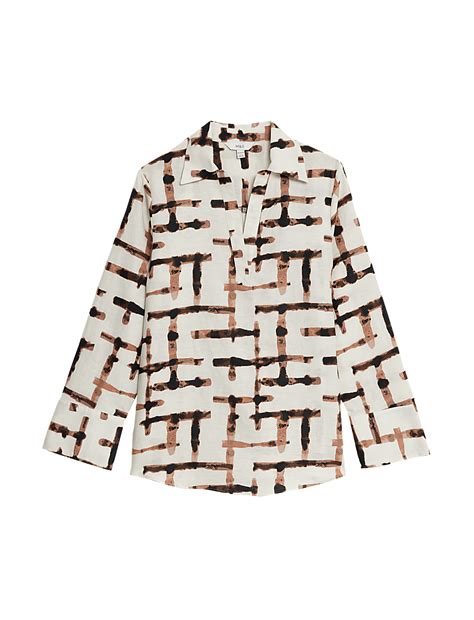 Buy Linen Rich Printed V-Neck Popover Blouse at Marks & Spencer