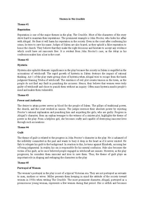Themes in The Crucible - Notes to use. - Themes in The Crucible Theme ...