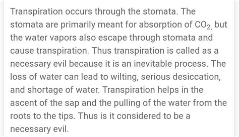 Transpiration is necessary in evil plants - Brainly.in