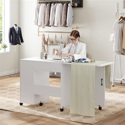 SLEKVERSA Folding Sewing Machine Table with Storage Shelves India | Ubuy