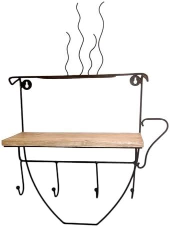 MIS Handicraft Tea Cup Kitchen Wall Shelf with Hooks Wall-Mounted Metal ...